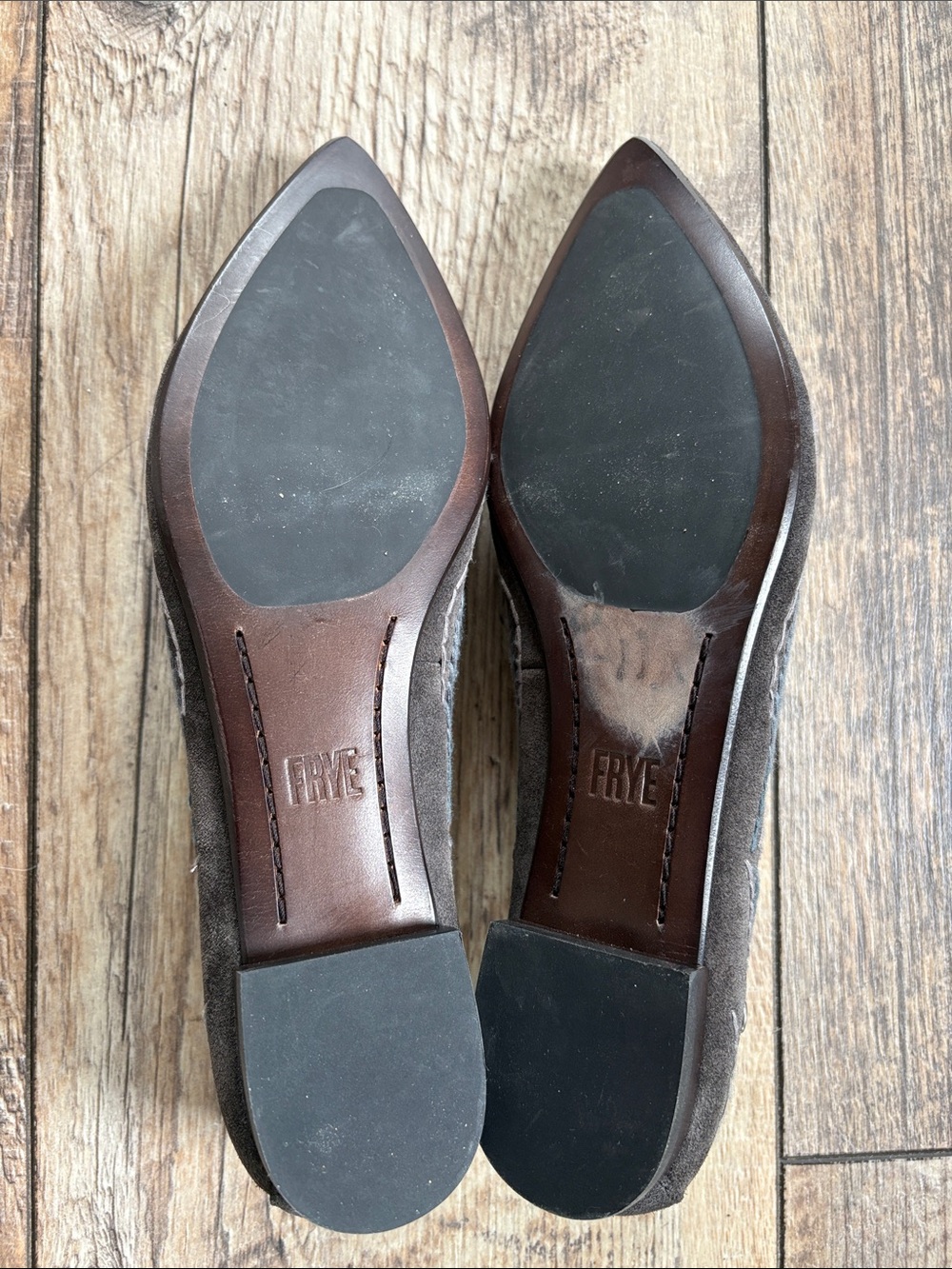 Frye Gray Studded Embroidered Pointy Suede Flats Size 6.5 - Picture 9 of 13